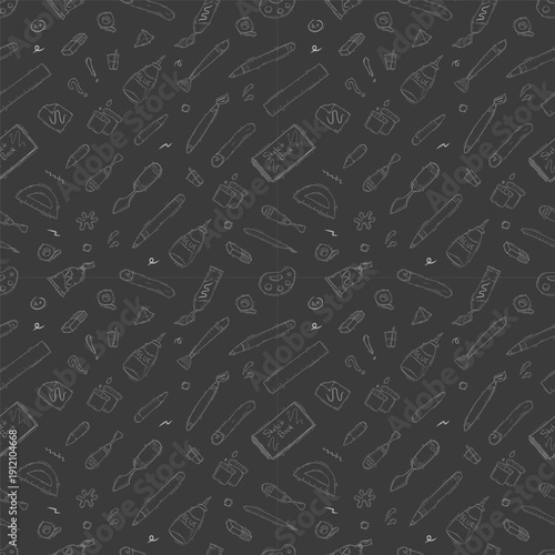 Hand drawn artist tool seamless pattern background