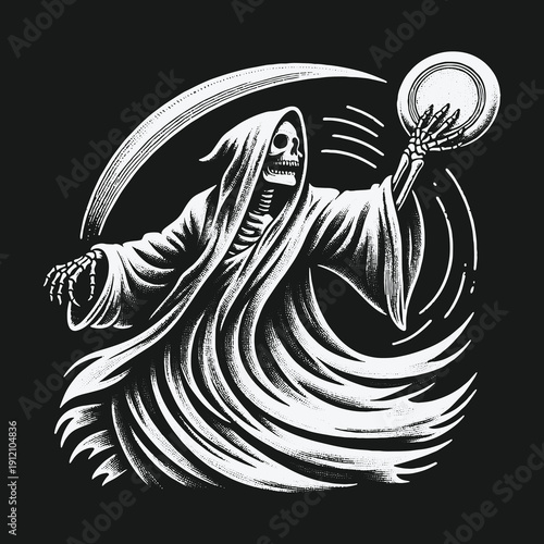 Grim Reapers Cosmic Game: A Skeletal Figure Playing with the Universe.