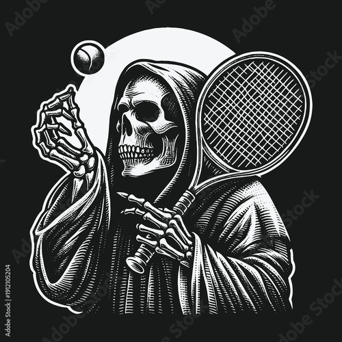Grim Reapers Tennis Match: A Hauntingly Sporty Illustration of Death.