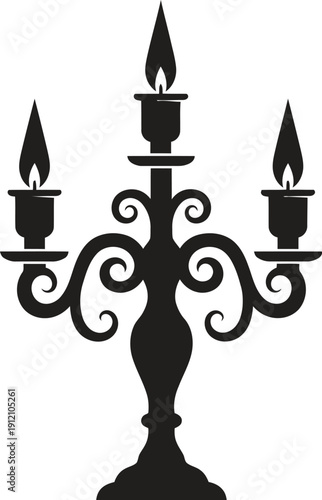 Elegant black silhouette of ornate candelabra with three candles