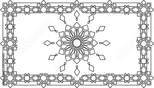 Intricate Islamic Geometric Pattern with a Central Mandala Design and Decorative Border