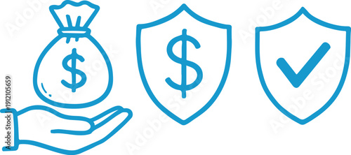 Hand drawn line art financial security icon set transparent