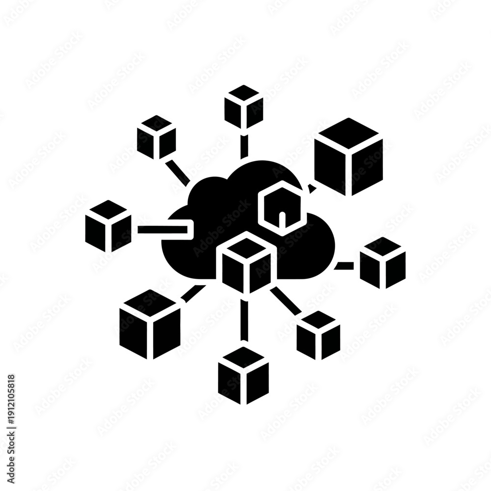 Obraz premium Cloud Computing Network with Interconnected Data Cubes.