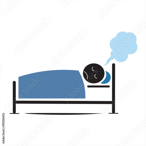 Sleep apnea concept illustration, person snoring in bed with breathing problem