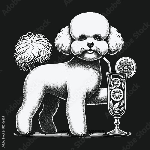 Elegant Poodle Sipping a Refreshing Lemonade Illustration.