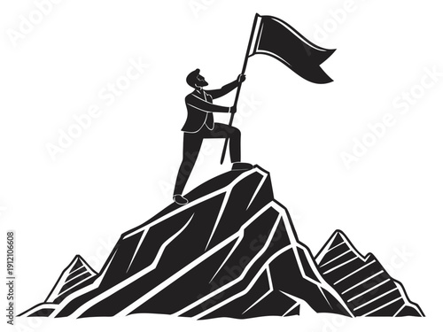 Business Leader on Mountain Peak Silhouette Vector Illustration
