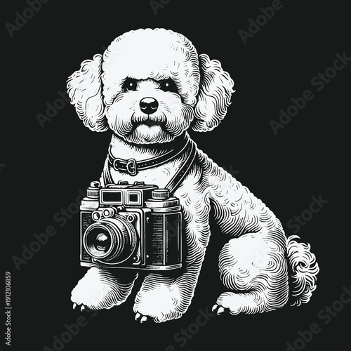 Dog Photographer: A Bichon Frise with a Camera.