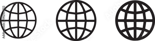 Three stylized globe icons of varying sizes earth world