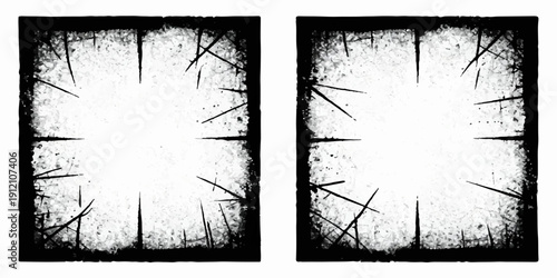 Grunge tree silhouette frame with messy ink splatter texture