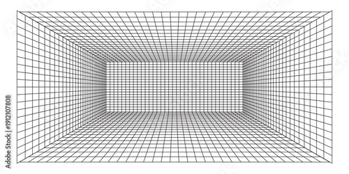 Perspective grid background. Empty futuristic digital box room