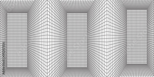 Perspective grid background. Empty futuristic digital box room