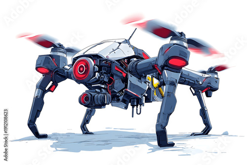 Wallpaper Mural Seitliche Ansicht eines futuristischen Kampfroboters mit mehreren Beinen als Hightech Militär oder Sicherheitsdrohnen Konzept
 Torontodigital.ca