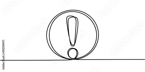Hand drawn exclamation mark inside a circle created with a single continuous line style