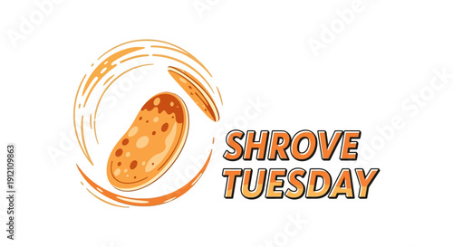 Illustration of a pancake for Shrove Tuesday, also known as Pancake Day or Mardi Gras, a festive celebration before Ash Wednesday.