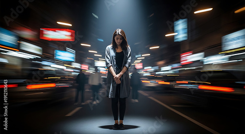 Realistic Social Anxiety Photography for Urban Psychological Stress Icon, psychology articles, therapeutic social media content, and mental wellness campaigns.