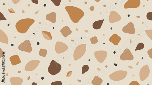 Seamless Terrazzo Pattern with Organic Abstract Shapes in Warm Earth Tones