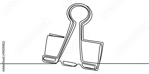 One continuous line drawing of a metal binder clip for office and school stationery use.
