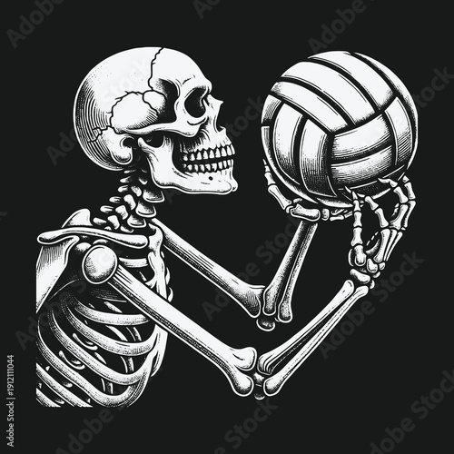 Skeletons Grip: A Volleyball Players Afterlife in Monochrome.
