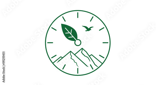 Compass illustration depicting mountains leaf and bird symbolizing nature
