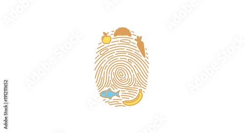 Fingerprint featuring food icons conceptual design for dietary choices