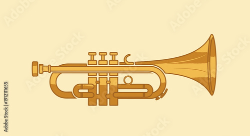 Golden trumpet illustration on yellow background music instrument vector