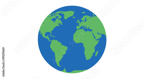 Graphic illustration of earth globe showing continents and oceans on white background