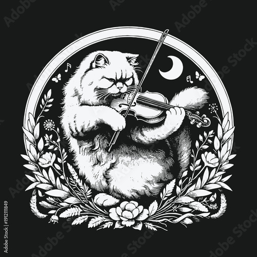Whimsical Feline Serenade: A Cats Moonlight Violin Performance.