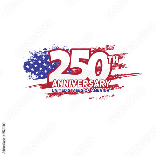 250th Anniversary United States of America, celebration logo with paint brush stroke flag, vector illustration