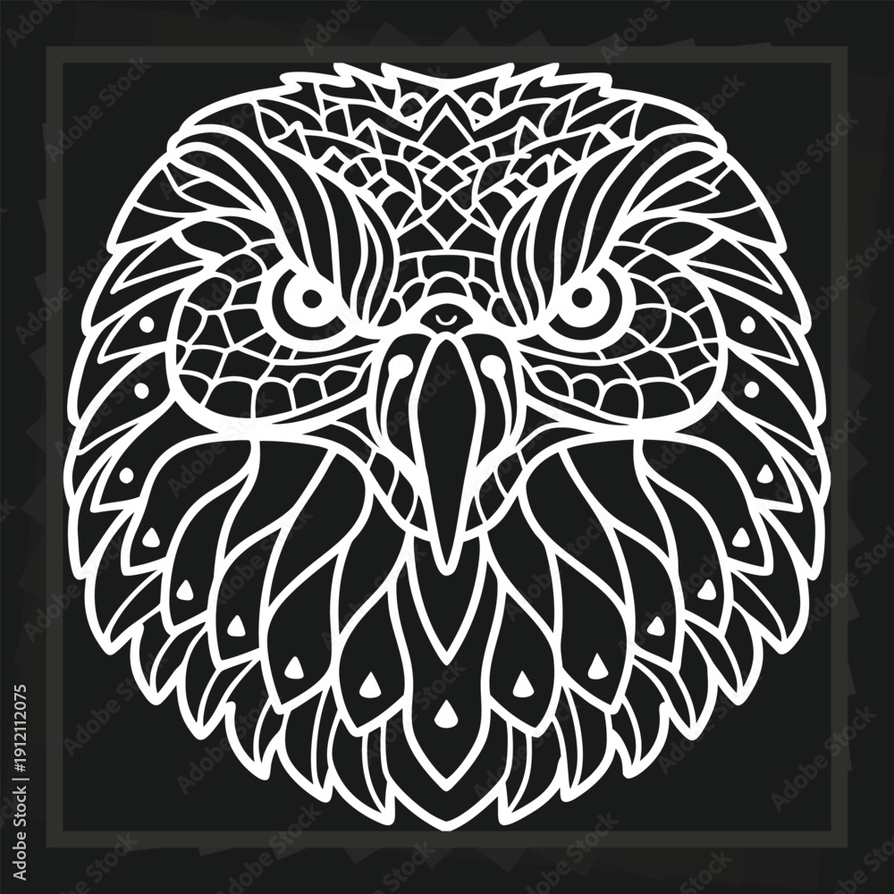 Fototapeta premium Intricate Eagle Design, Ornamental Wildlife Illustration, Detailed Bird Artwork, Graphic Element For Emblem Creation