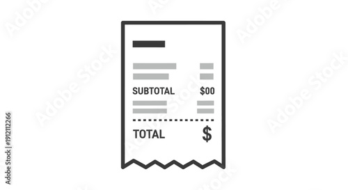 Receipt illustration isolated vector graphic with blank total for commerce