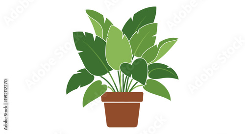 Illustrated potted plant with green leaves against a plain white background