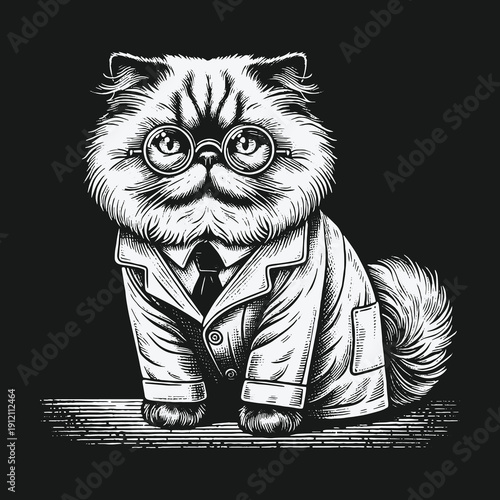 Sophisticated Persian Cat Portrait: A Feline Professor in Glasses.