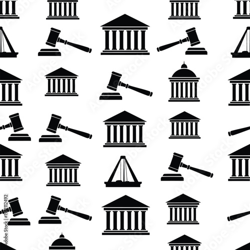 Courthouse and Gavel Icons Pattern in Law and Justice Theme