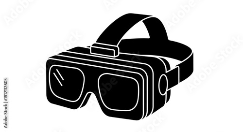 Black and white virtual reality headset icon on white background