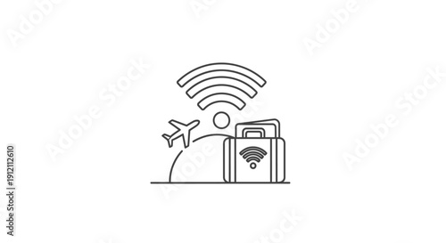 Worldwide travel and communication concept graphic with airplane and globe