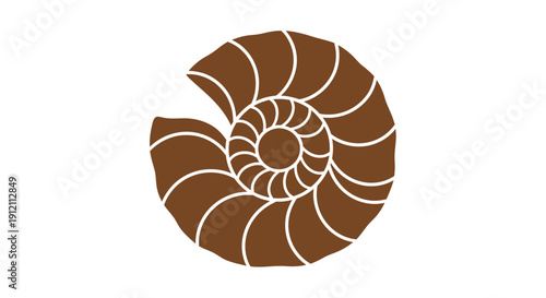Abstract illustration of a spiral nautilus shell in shades of brown on white