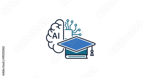 Artificial intelligence and education conceptual illustration on white