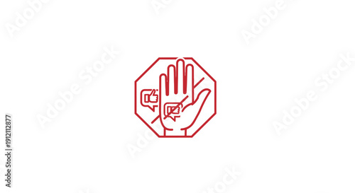 Stop sign icon depicting negative feedback isolated on white background