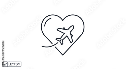 Airplane flying through a heart symbol icon concept illustration