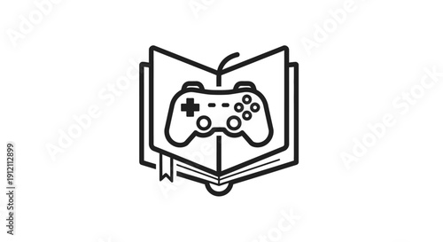 Gaming guide open book with game controller icon against white background
