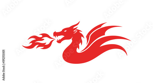 Stylized red dragon graphic on white background conceptual symbol illustration