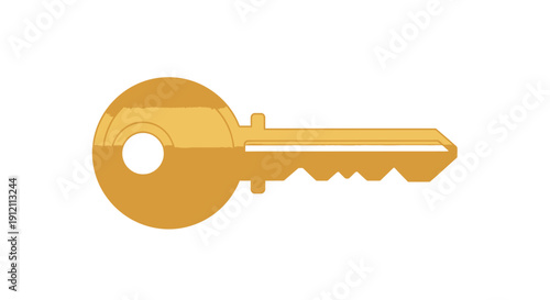 Golden key illustration isolated on white background for concepts