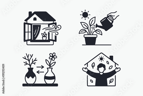 Fresh Air, Plant Care, and Healthy Home Glyph Icons