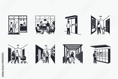 Modern Residential and Commercial Building Access and Services Icons