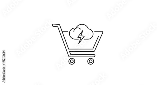 Shopping cart icon with cloud and lightning bolt symbol for online commerce