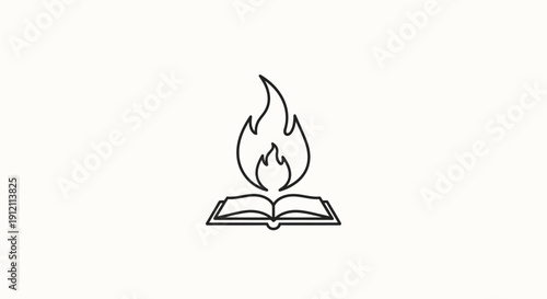 Open book with flame icon conceptual representation of knowledge and learning