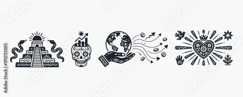 Mexican Folk Art Icon Set: Culture, Finance, and Globalism