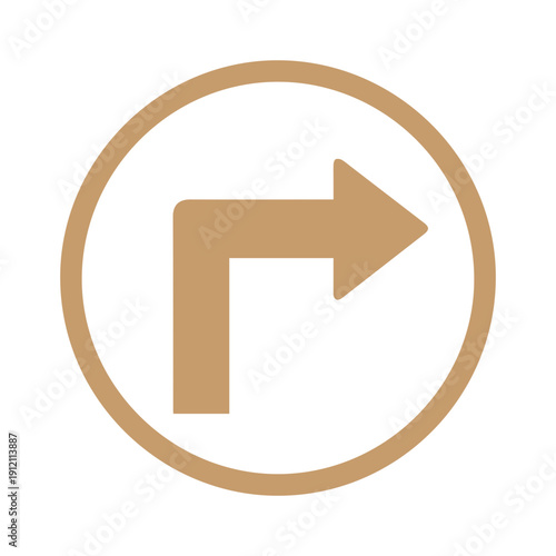 A Simple, Elegant Icon Representing a Right Turn Directional Arrow Within a Circular Frame, Perfect for Navigation and Signage