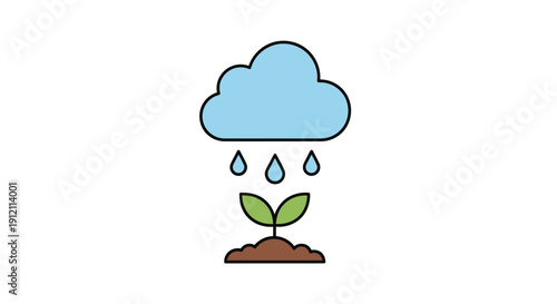 Cloud raining on sprout illustration weather and growth concept