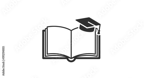 Open book with graduation cap education concept isolated on white